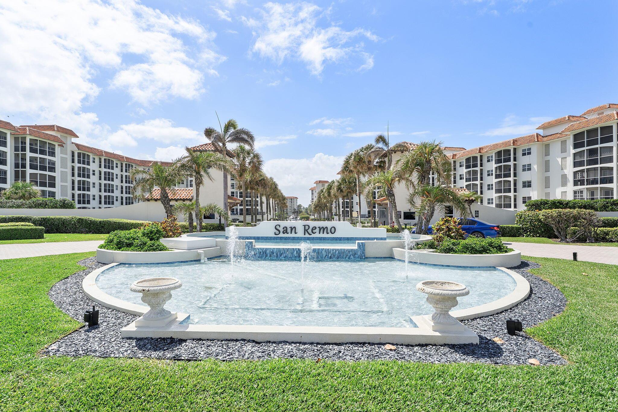 Transfer of LOVE- Beautiful 2 bedroom, 2 bathroom condo in prime location. San Remo is a gated community just steps to the beach. Coastal living at its finest with private beach access. Complete with Impact glass throughout for peace of mind and beautiful water views. Beautiful kitchen with stainless steel appliances and granite countertops. Resort style amenities including a clubhouse, community pool and rentable boat slips.