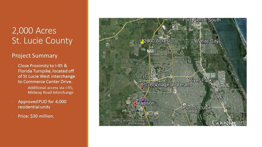 APPROVED DRI FOR 4,000 UNITS. PROPERTY GOES FROM COMMERCE CENTER DRIVE/GLADES CUT-OFF ON THE SOUTH TO MIDWAY ROAD ON THE NORTH, JUST WEST OF I-95