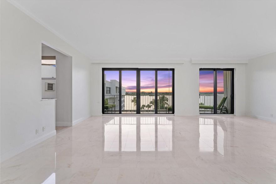 Welcome to La Palma, Luxury Palm Beach Intracoastal-living at its best! Highly desirable corner Penthouse w/West-facing terrace providing panoramic Intracoastal views, picturesque sunsets, and ample space to relax. The original 3BR has been converted to a sweeping open living space w/luxury marble floors throughout.  This is an optimally configured unit for coastal entertaining & living, located directly across from the Four Seasons. Residents enjoy a prestigious, full-amenity building that offers a 24hr doorman, saltwater pool, fitness center, covered parking & deeded beach access just steps away. Perfectly positioned between the iconic Worth & Atlantic Avenues, this prime location offers effortless access to championship golf courses, luxury boutiques, renowned dining & pristine beaches!