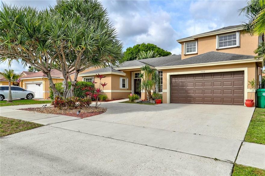 Move in ready 4/2.5 plus an office in Fabulous Nob Hill Palms. Open floor plan w/pergo flooring in the main living areas, & office. 1st floor master suite w/big walk-in closet, and redone master bath. Eat-in kitchen that features granite counters, wood cabinets, & S/S appliances that overlooks the spacious family room. Big secondary bedrooms. Relax on your covered patio or take a dip in the pool in your tropical backyard. Accordion shutters, low HOA fee, A+ school system, & the list goes on.