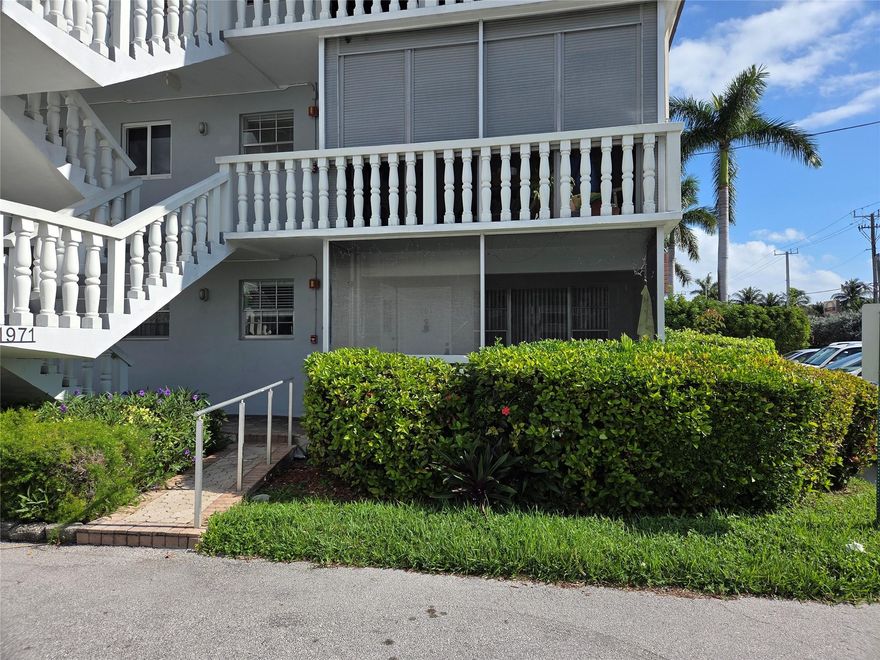 This East Pompano first floor 2 bedroom condo is located in a congenial 55+ community, offering coastal living just 2 miles from the beach and close to all the activities Pompano has to offer. Updated kitchen and baths, newer appliances, gleaming tile floors, walk in closet and a second linear closet, plus a screened porch with a water view. Can park 2 cars in one tandem space! Enjoy a carefree lifestyle with condo maintenance, pool and lawn care included. This is a great condo for active adults seeking a close to the beach and downtown location.