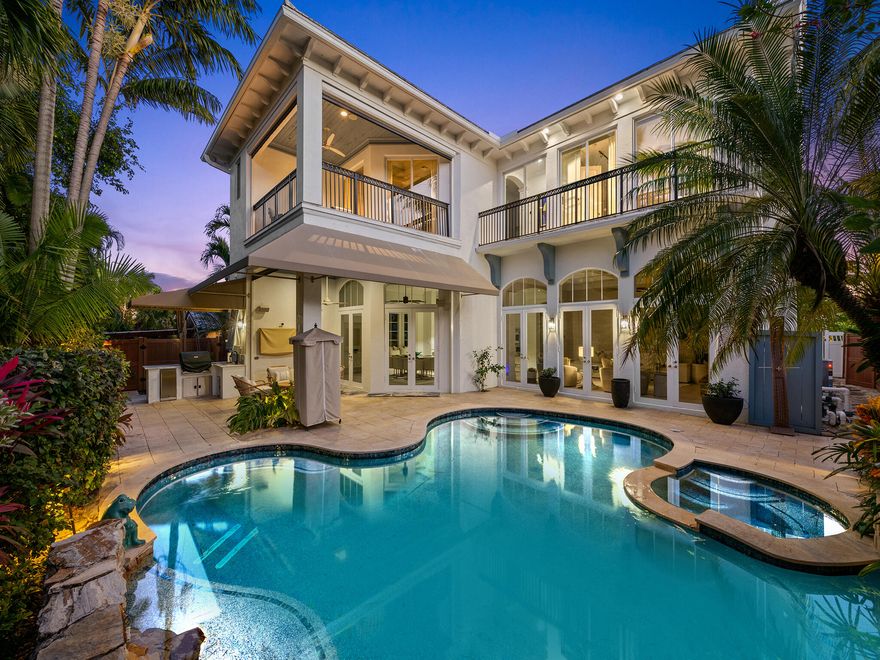 Situated just a block and a half from the beach in the prestigious Delray Beach Esplanade neighborhood, this elegantly designed newly renovated residence offers luxurious coastal living with easy access to Downtown Delray's world-class dining, shopping and entertainment. Some of the features of this home include 3/4 oak flooring throughout the home, coffered ceilings offering abundant natural light, elevator, a gourmet kitchen with marble counter tops and viking appliances, fully updated bathrooms through out and primary suite with two large walk in closets.. The backyard includes lush landscaping offering extra privacy, an outdoor pool with spa with covered loggia and a beautiful summer kitchen.