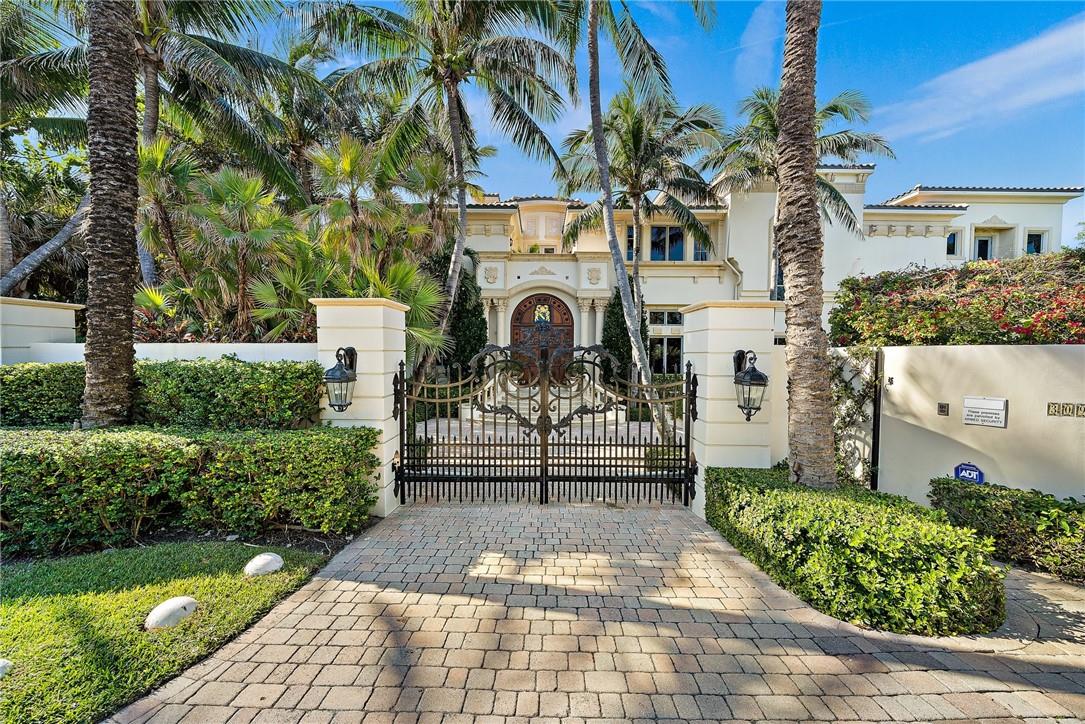 Magnificent Mediterranean gated estate is located on Ocean blvd in Manalapan, Beautiful views of the Intracoastal and Ocean. The water frontage on the intracoastal is 144 ft and the ocean side has 150 ft of ocean frontage. This 7 bedroom and 7.2 bath three story estate is for you. The discerning customer, who wants fine finishes and privacy. Custom finishes throughout the home. Private media room, exercise room and game room. Private beach cabana with lots of room for you to entertain on the beach. This home was built with an Italian flair.
This estate is truly a work of art.
