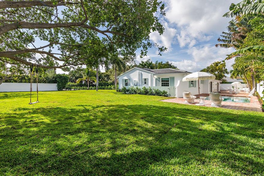 Step into this stunning, fully renovated 4 bed 3.5 bath home located in SoSo on a serene cul-de-sac with an easement to South Flagler where you can enjoy miles of waterfront path to walk, jog or bicycle ride along the water. This one-story gem, resting on an oversized 17,400 sf lot, underwent a complete transformation, including new plumbing and electrical wiring. The 2022-installed roof is double strapped for durability. The chef's kitchen boasts custom cabinetry, a kitchen island, Bosch gas cooktop, double ovens, dishwasher, and Thermador integrated fridge/freezer. With ample indoor and outdoor entertaining spaces, including a flowing living room, elegant dining area, and a cozy Florida room, it's perfect for gatherings. Outside, a vast patio invites outdoor dining and lounging, to a spacious yard covering approximately 7,000 sq ft. Close proximity to SoSo's newest F&B spots and Golf Course including The Blue Door, Field of Greens, and The Park - a recently opened, comprehensive golf facility