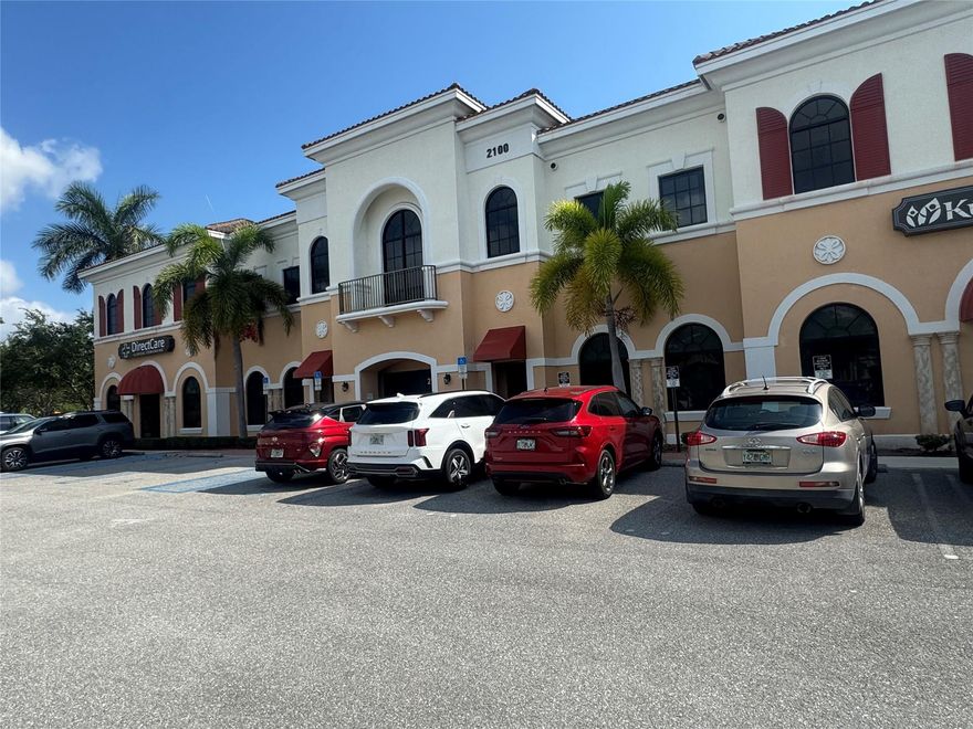 ±833 SF executive office suite featuring 2 private offices with window views of the residential park, plus reception/work area. Located in the Port St. Lucie medical corridor with elevator access and ample parking. Offered at $22/SF – ideal for medical, wellness, or professional use.