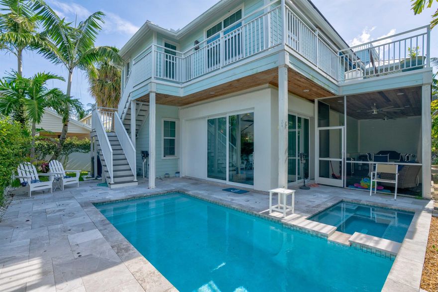 Fully renovated, furnished concrete home with impact windows, just a 5-min walk to dog-friendly Carlin Park Beach with shower access across the community. Light & bright floor plan features a 2nd-floor wraparound balcony with remote canopy and a rooftop deck. Spacious kitchen with quartz counters and upgraded appliances, plus wood flooring in main areas. First floor includes a bedroom, powder room with shower, and laundry room with 2nd-floor chute. Master suite offers a custom walk-in closet and therapeutic king mattress. Upstairs also features a large loft, 3 bedrooms, and a 3rd full bath. Barn door provides privacy between loft and guest rooms. Fully fenced and gated backyard. Tenant pays 13% tax + $200 utility fee.