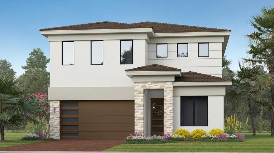 This new two-story home is ready for modern lifestyles. A bedroom and full bathroom are located near the front of the home off the foyer, leading to an open-concept layout shared between the kitchen, living and dining areas. A nearby lanai provides seamless indoor-outdoor living. On the second floor, a versatile loft provides a convenient shared living space easily accessible from two additional bedrooms and a lavish owner's suite with a full bathroom and walk-in closet.Prices, dimensions and features may vary and are subject to change. Photos are for illustrative purposes only.
