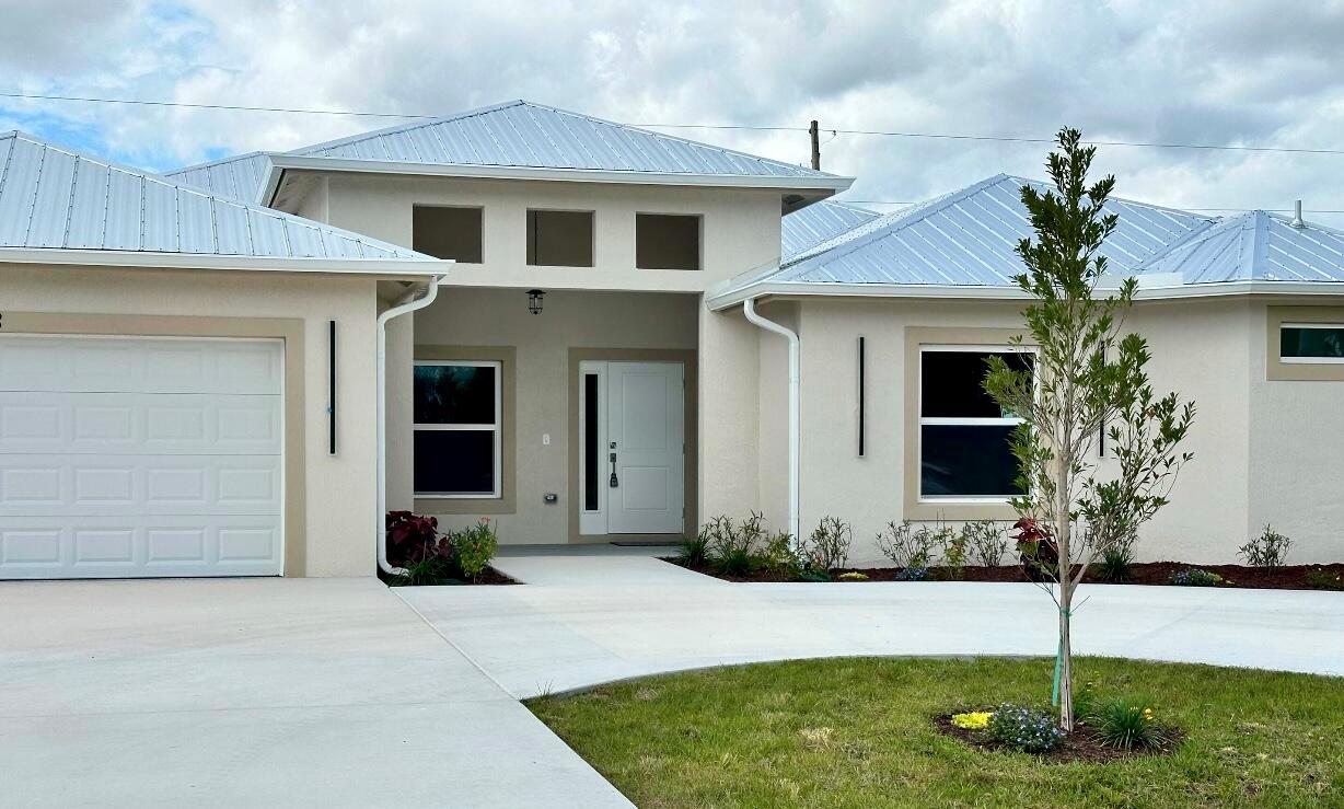 Brand-New & Stunning 2025 Home on 1/2 Acre - A Rare Find! This exceptional new construction home offers 5 bedrooms, 3 bathrooms, plus a private office and spacious den/family room. This 1/2-acre property is fully fenced, has a circular driveway and a cover patio. Plenty space for your boat, RV, future pool, and more.5V metal roof, impact-resistant windows and doors, and installed gutters. Step inside to find 32''x32'' porcelain tile in the main living areas, plush carpeting in the bedrooms, crown molding and baseboards.The chef's kitchen impresses with 42'' cabinetry, quartz countertops, a sleek glass backsplash, and stainless steel appliances. The luxurious master suite includes dual walk-in closets, a designer shower, and a free-standing tub.Move in ready. Agent related to Seller.