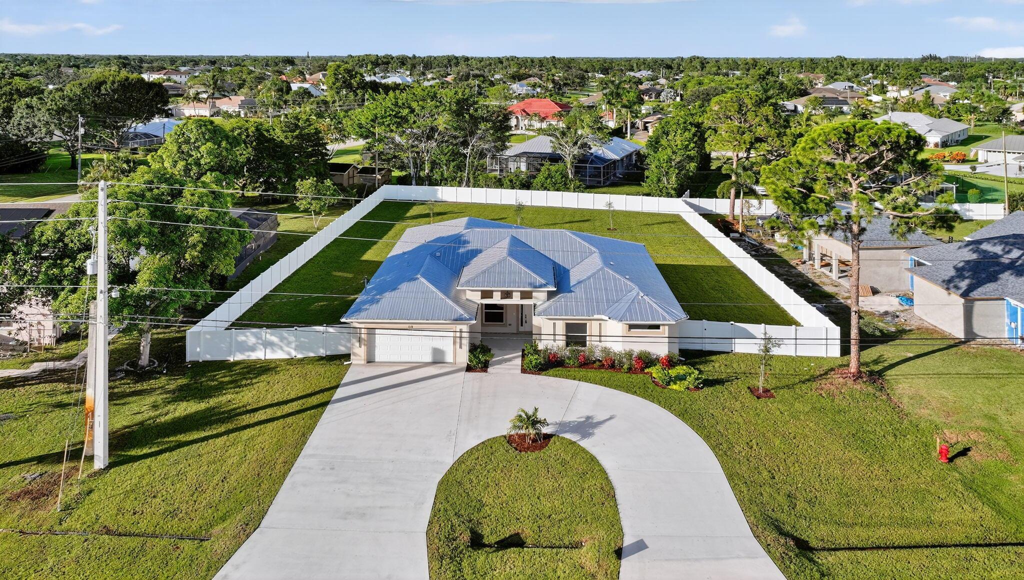 Brand-New & Stunning 2025 Home on 1/2 Acre - A Rare Find! This exceptional new construction home offers 5 bedrooms, 3 bathrooms, plus a private office and spacious den/family room. This 1/2-acre property is fully fenced, has a circular driveway and a cover patio. Plenty space for your boat, RV, future pool, and more.5V metal roof, impact-resistant windows and doors, and installed gutters. Step inside to find 32''x32'' porcelain tile in the main living areas, plush carpeting in the bedrooms, crown molding and baseboards.The chef's kitchen impresses with 42'' cabinetry, quartz countertops, a sleek glass backsplash, and stainless steel appliances. The luxurious master suite includes dual walk-in closets, a designer shower, and a free-standing tub.Move in ready. Agent related to Seller.