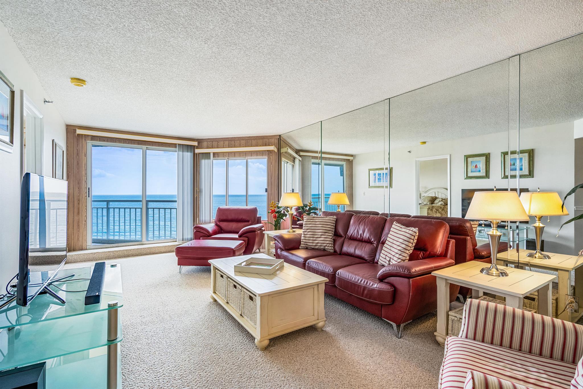 Beautiful 6th floor 2 bed, 2 bath unit with stunning ocean views! Unit features an airy floor plan with spacious rooms. Enjoy breathtaking sunrises from your private balcony overlooking the ocean! 1 car garage included! Great amenities include a community pool, club room, fitness room, tennis, pickleball and beach access! Sizes approx/subj to error.