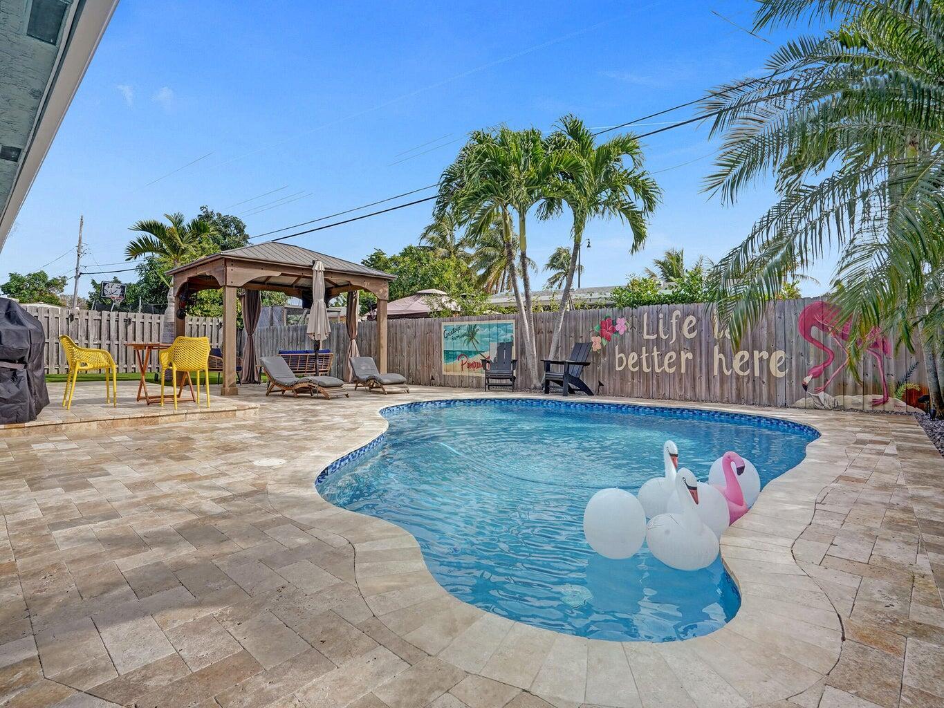 This beautifully upgraded home offers the perfect blend of style, comfort, and functionality. Step outside to your own backyard oasis, where a sparkling saltwater pool awaits. Featuring both heating and cooling options, it's the ideal spot for a refreshing swim on hot Florida days or a relaxing soak in the evening breeze.Inside, enjoy custom closets and a stunning built-in bar with a wine fridge, roll out shelves, and floating accents perfect for entertaining. The chef's kitchen is outfitted with a Quartz peninsula, brand new appliances, custom cabinets, and an induction cooktop. A full size washer and dryer with added storage and a smart Nest thermostat complete the list of thoughtful upgrades.Tenant will be responsible for lawn and pool service.
