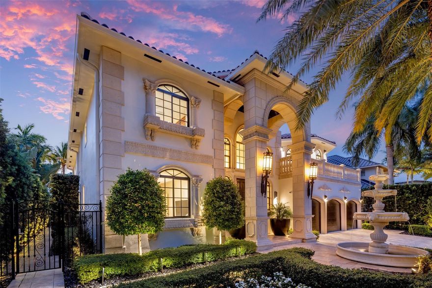 This custom European-inspired estate in the prestigious Las Olas Isles is the home by which all others will be judged. With 85± feet of deepwater frontage, it is a luxurious residence offering almost every imaginable feature and amenity. Like new and in pristine condition for the most discerning buyer, the move in ready 6,765± sq ft home features five en-suite bedrooms plus a versatile office/6th bedroom. A grand 25' high foyer opens to a dramatic great room with fireplace and a resort-like backyard. A chef's kitchen with almost every imaginable feature and high-end appliances, elevator, full home generator and smart automation. Elegant landscaping, entry fountain, saline-to-chlorine pool and spa, plus summer kitchen. Perfectly located between downtown shops/restaurants and the beach.