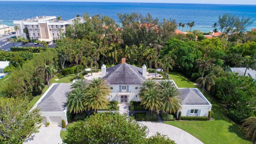 Stylishly remastered with luxury features, this casually elegant residence gives a fashion-forward look to its charming architectural character on expansive, nearly 1-acre grounds on a private cul-de-sac, just steps from ocean beach access. Fireplaces are featured in the large light-flooded great room and fabulous backyard oasis where fountains arc over the 50+/--ft. pool. The private full-floor master suite enjoys two baths.The information herein is deemed reliable and subject to errors, omissions or changes without notice.  The information has been derived from architectural plans or county records. Buyer should verify all measurements.  See supplement