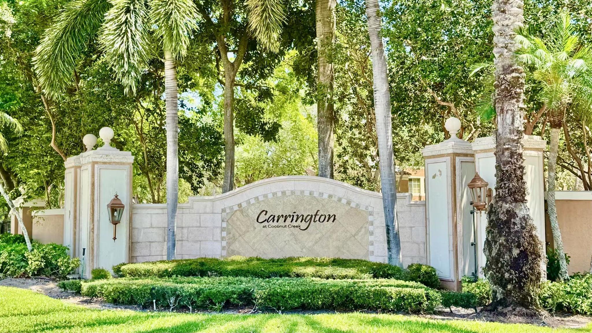 Beautiful, luxurious corner unit with a spacious balcony in the highly desirable Carrington at Coconut Creek! The interior will be freshly painted after the current tenant moves out. Nearby attractions include Tradewinds Park & Stables, Butterfly World, and Fern Forest Nature Center. The community is just minutes from the Promenade shops & restaurants, the Turnpike, Sawgrass Expressway, and excellent schools. Carrington's clubhouse offers impressive amenities, including: Business & hobby rooms, Swimming pool & spa/hot tub with cabana, Fitness center, Tennis & pickleball courts, Basketball court, Playground, Walking/jogging trails, Barbecue & picnic areas, Scenic lakefront views, Car wash station. The community is all-ages & pet-friendly — a perfect rental property! Must see — won't last!