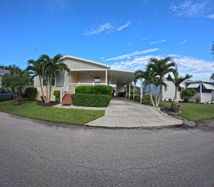 Experience the charm of this well-maintained 3-bedroom, 2-bath home in the vibrant 55+ gated community of Maralago Cay. Enjoy a spacious front porch with sun shades, a modern kitchen with stainless steel appliances and a floating island, and a primary suite with a walk-in closet and elegant ensuite. Features include in-home laundry, ample storage, ceiling fans, recessed lighting, extended carport (fits 3-4 vehicles), outdoor shed, and a bonus rear porch. May be offered semi-furnished. Community amenities include a clubhouse, pool, gym, tennis, billiards, and morea"perfect for active, relaxed living.