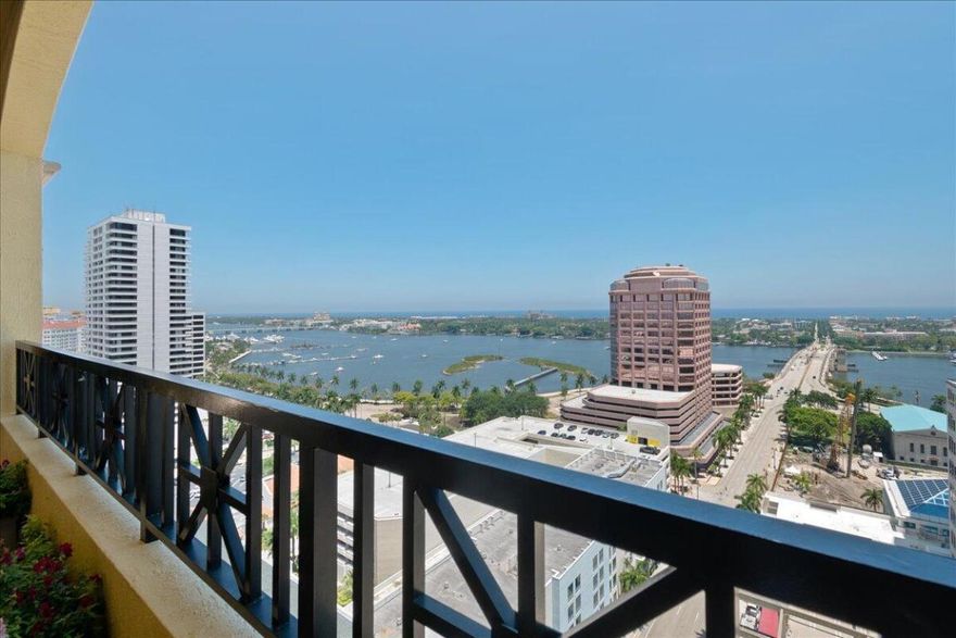 Beautiful condo located in prestigious luxury One City Plaza building featuring South Eastern views of intracoastal from balcony, living/dining area & 2 bds, possible 3rd bedroom, all new appliances, lots of storage, Open Floor plan, large balcony 12.4 x 5.4 with floor to ceiling glass sliders with intracoastal views, covered parking garage w/easy access from hallway (no elevator needed), New Bosch 3.5 ton A/C unit '20, furniture included, HOA includes internet and water, storage space PLUS a huge walk in double door storage closet (9.3 x 3) right outside unit for additional storage. Close to City Place, dining, PBI Airport and more! This luxury building has a 17th fl roof top inground salt heated pool w/ views of the intracoastal beaches & Palm Beach Island, on site manager, complimenta ry valet parking for guests, fitness center, sauna, steam room, 7th fl courtyard w/waterfall, trash chute, renovated community room, bike storage and a stunning lobby! Parking for electric cars also available. Located along Florida's Atlantic Ocean coast, West Palm Beach offers visitors year-round excitement within easy reach of smooth-sand beach. Downtown West Palm Beach is home to four retail & entertainment districts Clematis Street, The Square, Northwood Village and Antique Row. These vibrant pieces of West Palm Beach are lined with fashionable bars, nightclubs, boutiques & collectables. All new furniture included if buyer is interested