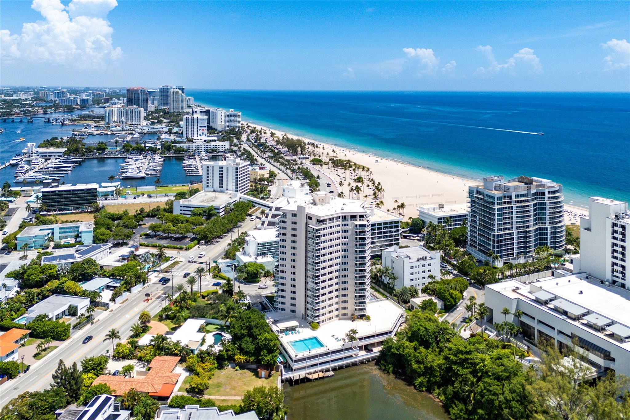 Fully Furnished Seasonal Rental. Min lease 6 months. No tourist or sales tax will apply. Superb beach location with spectacular ocean, city and intracoastal views. Within less a mile radius is Las Olas Blvd, main beach, shopping, extensive dining options , nightlife, water sports, marina and more. Building is located in the heart of Ft Lauderdale Beach. Amenities include 24 hour security, covered parking, heated pool and very well equipped Gym w/ Peleton Bike & Treadmill. Close to airport, freeways and Brightline for easy access to Miami, Aventura, Boca, Palm Beach. Oversized Primary with King Bed, en-suite bath & plenty of closets. Guest suite also has King bed. Open plan living & dining room has 180 degree views of the ocean, Lake, Intracoastal, downtown.
