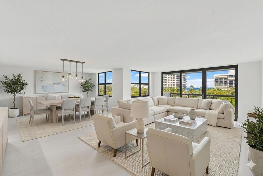 Rare opportunity to own a beautifully renovated 3-bedroom residence, renovated in 2026, within one of East Boca Raton's most desirable waterfront communities.    Located in the highly sought-after South building at La Fontana, Unit 502S offers 2,038 square feet of beautifully redesigned living space, delivering the comfort of a single-family home with the convenience of luxury condominium living just steps from the ocean.  This spacious residence features 3 bedrooms and 2.5 bathrooms, highlighted by elegant 24" x 48" porcelain tile flooring throughout, creating a clean, modern coastal aesthetic.  The fully renovated kitchen is equipped with premium appliances, including a Thermador refrigerator/freezer and microwave, along with an LG induction cooktop, oven, dishwasher, and washer/dryer, combining high performance with contemporary design.  The thoughtfully updated bathrooms feature modern floating vanities and refined finishes, complementing the residence's sophisticated renovation.   An extra-large storage and utility room within the residence provides exceptional functionality rarely found in condominium living.  Enjoy ocean breezes and beautiful water views from the oversized east-facing balcony with ocean views, perfect for relaxing or entertaining.  Additional upgrades include full hurricane-impact windows and doors, providing both security and energy efficiency.    La Fontana sits on 10 acres of beautifully landscaped waterfront grounds, offering a true resort-style lifestyle. Residents enjoy private beach access, boat slips on the Intracoastal Waterway, tennis and pickleball courts, a resort-style pool with bathrooms and showers, two fitness centers, billiards room, outdoor grilling area, kayak storage and launch, bike storage, and private storage for every residence.    The community also offers secure underground parking, abundant guest parking, and six EV charging stations for electric vehicles.  Renovated 3-bedroom residences of this size are rarely available in La Fontana, making Unit 502S an exceptional opportunity to enjoy luxury coastal living in one of Boca Raton's premier waterfront communities.