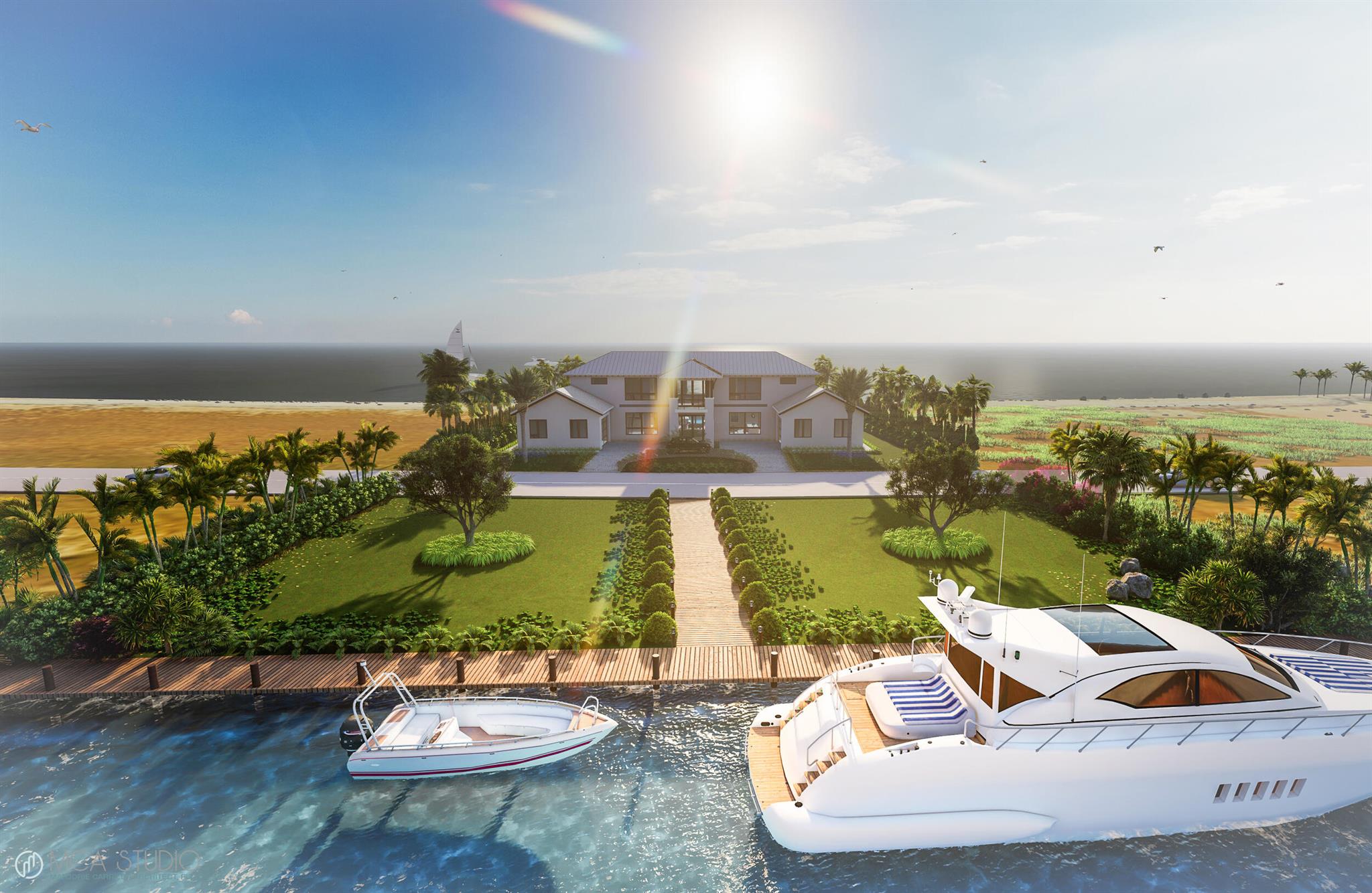 Breathtaking 2 story oceanfront custom home offering modern luxury and coastal charm on over an acre of land. Situated on a spectacular ocean to canal lot, this masterpiece boasts expansive window frame water views seamlessly merging the indoor-outdoor living throughout. The interior features: soaring ceiling in living spaces, an open concept chef's kitchen, family entertaining bar, 6 ocean-facing bedrooms suits with private patio or balcony, 10 bathrooms, 2 offices, and 4 car garage. Outside features: a boardwalk that leads to private white sand beach, private deep water boat dockage for multiple boats, infinity pool and numerous seating areas which offer an idyllic backdrop for sunsets & gatherings. This residence epitomizes coastal living at its finest! Located within Old Bahama Bay.