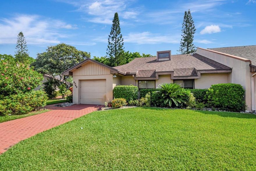 3/2.5 Villa with 1 car garage just waiting for your magic touch.  Enjoy sit down kitchen overlooking a nice sized window drawing in the sunlight, Corian counter tops, 3 full bedrooms w. walk in closets, great storage space, large, glassed Florida 'Room, washer/dryer & 3 sky lights.  Your community swimming pool is just down the street.  This amazing location has 2 manned guard gates, one unmanned & 24-hour security patrols.  You are minutes from the Florida Turnpike, I95, great shopping, restaurants, entertainment, airports, medical centers, places of worship, Polo, West Palm Beach, Delray Beach and many beaches to choose from.