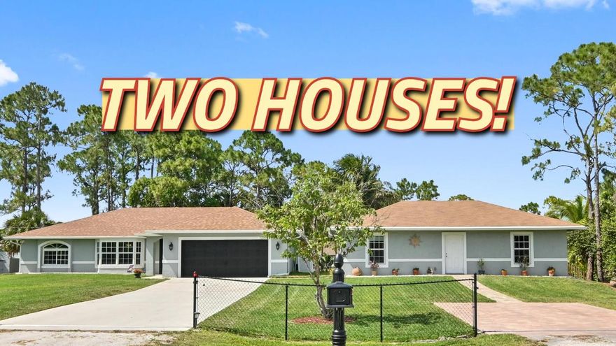 Rare opportunity to own a versatile multi-generational or income-producing property in The Acreage. Situated on over an acre, this unique offering features a spacious 4-bedroom, 2-bath main home with 1,907 sq ft under air, plus a separate 2-bedroom, 1-bath guest house offering an additional 1,000 sq ft. Ideal for extended family, guests, or rental potential, the detached guest long-term provides privacy and flexibility rarely found in the area. Property is well maintained by the original owners, with a new roof installed in 2021. Plenty of space to live, grow, and create long-term value. The serene backyard features a pond with a peaceful fountain, and multiple species of fish. The pond serves a dual purpose of ambiance and recycles the rain water to the irrigation system. This property truly has endless possibilities - Use as a Primary home with guest quarters, or income generating property!

It's located just minutes from the Turnpike, I-95, Wellington, Boynton Beach, Downtown West Palm Beach, gorgeous area beaches, and 3 international airports.