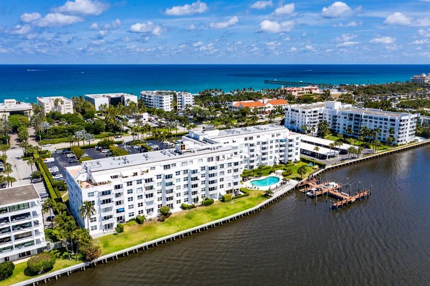 Beautiful Intracoastal waterfront corner unit in Palm Beach. Updated bath with impact resistant glass throughout.  Incredible value for Palm Beach Island!  Newer water heater and A/C.  Royal Saxon features a waterfront pool area directly on the Intracoastal Waterway with lounge chairs and a sundeck, 24/7 security, fitness room, social/club room, barbecue grills, and boat slips and kayak storage!  Just across the street from the beach, Four Seasons, restaurants and shops just steps from your front door!  All ages welcome, but no pets. See attached documents for coop rules and regs. All assessments for balconies and exterior building renovations have been paid for by the seller; move-in ready!  Maintenance fees include cable, water, exterior insurance, pest control, and amenities Glimpses of the Ocean from the Balcony.