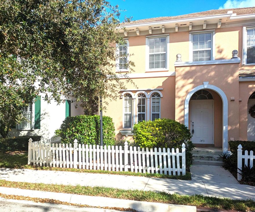 Beautiful and rarely available townhome located in the highly desirable community of Cambridge at Abacoa. This spacious home features 3 bedrooms, 2 full bathrooms, 1 half bath, and a detached 2-car garage. The inviting entryway opens to a bright and airy floor plan with a spacious living room, well-appointed kitchen with breakfast bar, and a comfortable family room with sliding glass doors leading to the private patio courtyard — perfect for relaxing and enjoying the Florida lifestyle. Featuring newer stainless-steel appliances, this home is move-in ready. Conveniently located just minutes from shops, Publix, restaurants, and entertainment. HOA includes cable TV. The community features a clubhouse, pool, playground, and walking trails, creating a relaxed, neighborhood-oriented atmosphere.