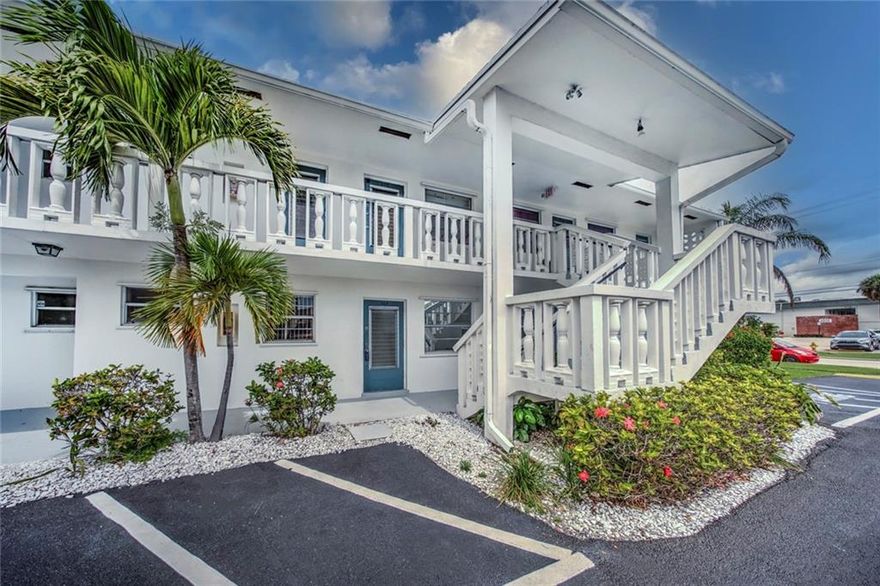 Perfect condo for year round or snow bird occupant.  Granite counters with bullnose edges, stainless appliances, undermount sinks, AC 2020, tankless water heater, shower in the remodeled bathroom, walk-in closet.  Screened patio.  Community amenities include pool and clubhouse.  Centrally located, easy ride east to beaches, west to the mall, shops and restaurants all around.  Well kept property with reasonable maintenance fees.  Roofs are brand new!