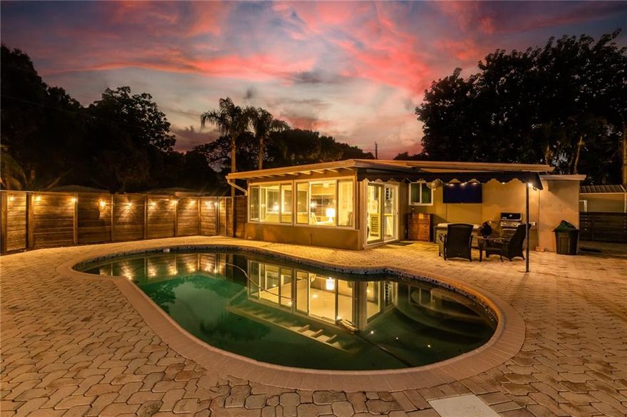 Unique River Oaks corner lot w/ room to double the size of the house. Plenty of parking w/ 7 car circle driveway. Large 1 Car garage that stays.  Custom built ins: Master closet, banquet & bookshelf as well as cabinetry in laundry rm. Samsung appliances throughout. Built in custom bar w/ wine fridge & ice maker.  Entertainment system w/ 3 zones, 11 speakers in the ceiling & 3 outside. Built in living rm control for TV/Entertainment ctr. recessed lighting throughout. Ring cameras w/spotlights on all 4 corners. Impact windows 1 yr old. No expense spared! Unbelievable location 2.5 mi to the ocean, 1 mi to the airport, 1.5 mi to Las Olas restaurants & shops. Super easy access to 95/595 & the Turnpike in less than 5 minutes making commuting a breeze.