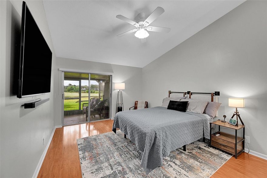 Buy with as little as 3% DOWN!! Beautiful villa in the highly sought-after Fairways View community. This residence features oversized split bedrooms and CAN EASILY HAVE A 3rd Bedroom. Seller offering $1000 credit to put the drywall up for 3rd room. The Upgraded kitchen boosts a eat-in kitchen with white shaker cabinets, pendant lighting, granite countertops, and vaulted ceilings. Additional highlights include a spacious screened-in patio and a deep one-car garage with washer and dryer. The Upgraded bathrooms are generously sized, providing excellent comfort and space. This home has the look and feel of a single-family residence and is completely move-in ready. A wonderful opportunity—see it today before it’s gone! Low HOA Fee. Let's not forget the cute Club house with GYM. Roof covered.