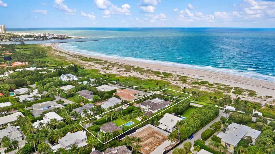 Gorgeous Oceanfront Estate designed by Pat Segraves of SKA Architect+Planner. Perfectly situated on 35,500+/- square foot lot with 120'+/- of Ocean frontage. Sophisticated and pristine Colonial Estate with beachfront cabana featuring 6 bedrooms, 8 full baths, and 2 powder rooms. Thoughtful design and refined finishes throughout including stunning marble, beautiful hardwood flooring, and detailed woodwork. Oceanfront living room features beautiful marble fireplace. Stunning waterfront library with exquisite paneling and coffered ceilings. Oversized formal dining room overlooking ocean with beautiful ceilings leads to wet bar with wine fridge. Elegant marble kitchen with chef's island and breakfast nook leads to family room. Primary Suite features stunning Ocean views, vaulted ceilings,