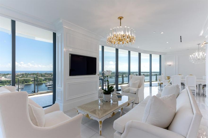 One of a Kind Residence...Nothing Else compares! Exquisite Custom Renovation Reveals Classic Elegance throughout this 17th floor 3,826 sq. ft. 3 BD, 4.5 BA unit with unparalleled ocean, intracoastal and yacht basin views and a 550 sq. ft. direct Intracoastal terrace to enjoy the morning sunrise each morning! ReImagined to the highest Standards featuring stunning white custom paneled walls, custom cabinetry throughout creating outstanding closet and storage space, and crown molding throughout. Stunning master suite with amazing closet space, dual master baths, two safes. Bright LInk Video Wall Entry with Alexa integrated Sonos System and Lutron Shades. First Class White Glove Concierge Services, 24-hour Security, Valet includes pick up/drop off service within 10 miles locally, including Airport Service, and available Car transport services. Outstanding Amenities: Swimming pool overlooking the Intracoastal, Indoor/outdoor jacuzzi, exclusive waterfront gym, private spas and fabulous beauty treatment/Salon rooms, Conference room, Private Dining Room and Club Lounge. Pets Accepted with no weight restrictions!