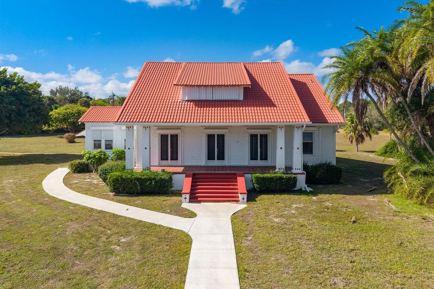 This 1922 iconic beauty is a landmark to many. Once a pineapple plantation, this stately home overlooks the beautiful Indian River and boasts 13.88 acres. Made with Miami Dade pine and beautiful plaster walls and precious wood floors, gorgeous stained glass interior doors, volume ceilings and the awesome woodwork of Pennsylvanian artists. The barn is part of the property made also of Miami Dade pine. This beauty will welcome a family with a total of 6 bedrooms 3 1/2 baths and so much living spaces throughout the home.