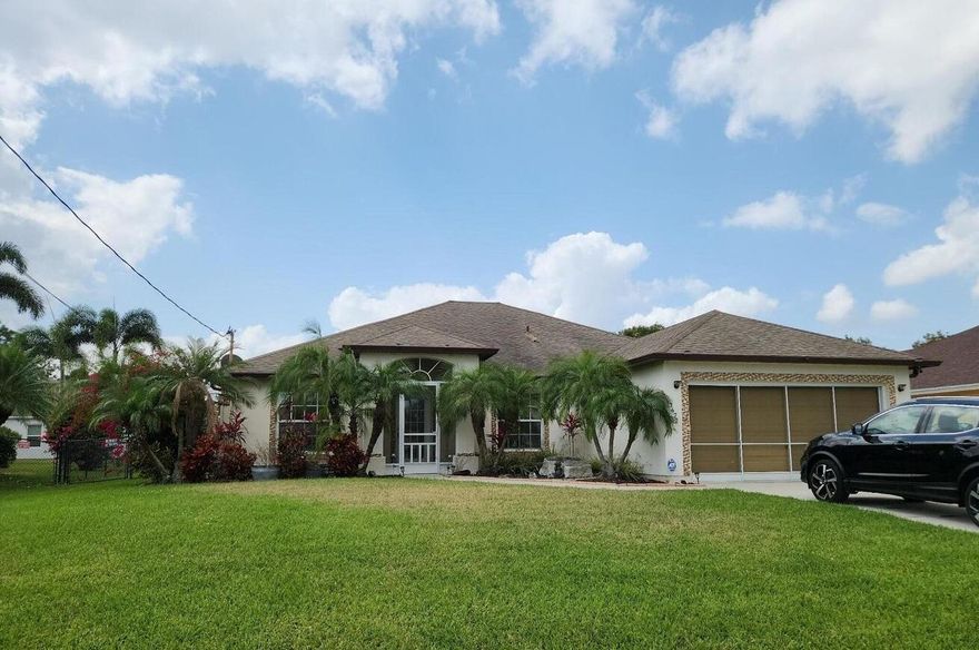 Beautiful spacious 4BR home + Den with large, fenced yard. There is a formal dining room, open granite kitchen offering lots of cabinet space and pantry. The high-volume ceilings accent the open floor plan with sliders to a screen patio and private rear yard. The bedrooms are large with a stunning master bath displaying a stone glass enclosed shower and dual sinks. The utility room is off the garage which includes a large tool cabinet, garage door has screen attachment allowing for multi-use of space, and perfect for great air flow with pest protection. The very efficient a/c unit is new and provides low energy costs. This sought after family area is close to major roads & shops. No HOA - Pets ok.