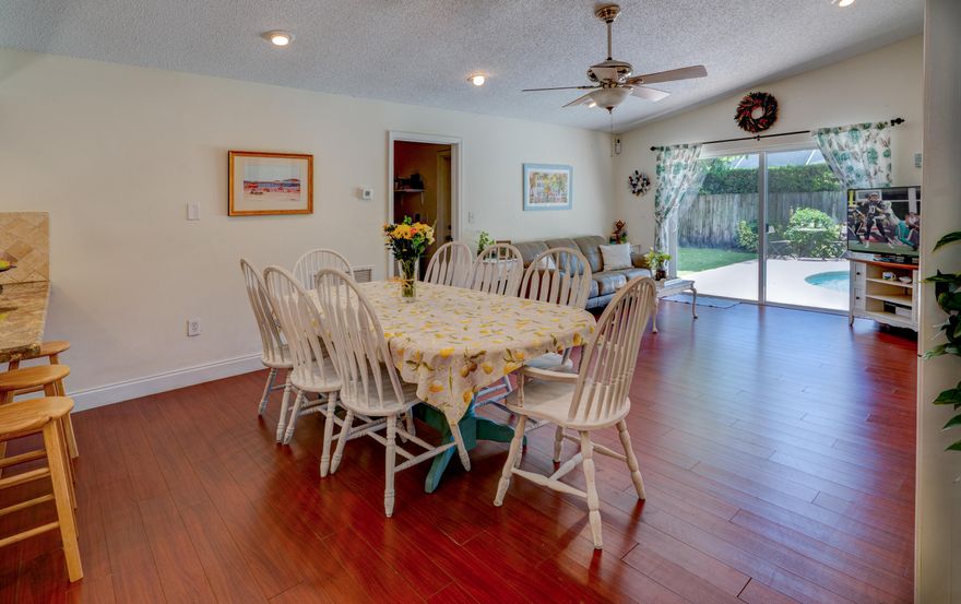 Bright, open and airy four bedroom two bathroom home in Boca Raton FL. Kitchen is open to family room with breakfast bar. Split bedroom floor plan. Master has walk in closet and sliders that lead to covered patio. 4th bedroom being used as office. Salt water pool with good size yard. Mango tree provides great shade and delicious fruit. Full impact windows & doors. Painted inside and out in August 2024. AC 2023, Electric panel 2018, HWH 2020, Washer & Dryer 2024, Salt Cell for pool 2026. Less than a mile to Publix, post office, nail salon & so much more. Sandpiper Shores Elementary, Loggers Run Middle & West Boca High are all fantastic and within a mile. Lots of parks, tennis & walking/biking trails. Pictures are from August 2024 prior to tenant moving in. Owner is agent.