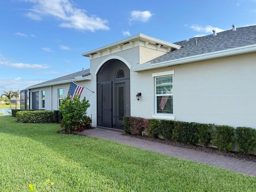 Welcome to the wonderful world of LakePark at Tradition, where an Active Adult Community awaits your relaxation and tranquility.  A beautiful 2 bedroom villa with 2 inviting bathrooms and den/office or 3rd bedroom with an open spacious living room and kitchen and dining room.  A beautiful screened lanai over looking the Lake with plenty of room for outdoor living and relaxing watching beautiful sunsets.  New construction completed in 2020 and is great condition.   Recently exterior new paint and paver driveway and sidewalk.  Impact windows and doors for peaceful security and spacious 2 car garage.  Laundry room with all appliances included.    Open floor plan with beautiful wood cabinets and corian countertops and tile floors throughout.  This home is waiting for your arrival.
