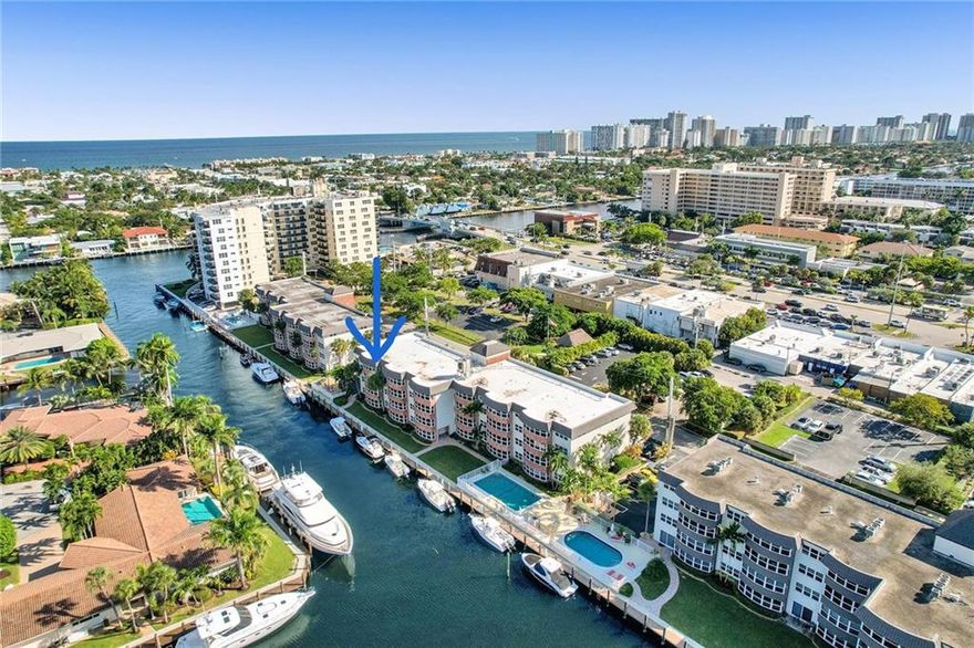 Welcome to paradise! Ground floor unit with panoramic waterway views and abundant natural light, make this pet friendly, 2/2 a true gem! Whether docking in backyard, enjoying one of three pools, BBQing at waterfront grill, or relaxing under the Tiki hut, this unit is a slice of paradise. Walk to the beach and Lauderdale by the Sea. Washer and dryer in unit. Enjoy ocean access with no fixed bridges.DOCK SPACE for boats up to 50 FT with electricity and water, separate fee. Pool, Tiki hut and BBQ area, 1 parking spot, 1 storage space. Assoc. Fee includes water, sewer, trash, building insurance, maintenance of common grounds.