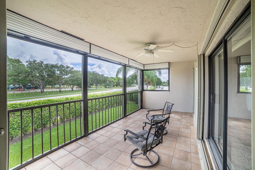 Wingfoot is a vibrant 55+ adult community conveniently located near I-95 in Jupiter. This move-in-ready, furnished second-floor condo offers comfortable living right next to The Golf Club of Jupiter. Situated across from a park with a children's playground, residents enjoy a lovely view from the balcony overlooking Central Blvd. The condo features a spacious kitchen with space for an additional table, a split-bedroom layout, and each bedroom includes its own bathroom and a large walk-in closet. Community amenities include a pool and a lounge room, perfect for relaxing or entertaining. It's an ideal place to embrace the Florida lifestyle beside the golf course