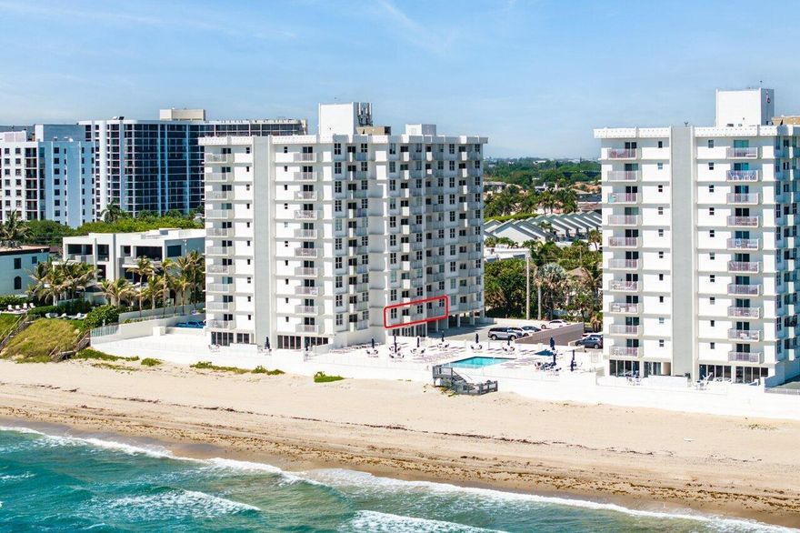 Experience unparalleled luxury, privacy, and direct oceanfront living in the prestigious community of Highland Beach. Beautifully appointed and filled with natural light, the spacious layout features stunning ocean and pool views from the balcony and bedroom windows. Step onto your private terrace to enjoy the coastal breeze, or take a short walk to the brand-new pool and sun deck. Residents also enjoy private beach access, offering the ultimate seaside lifestyle just steps from home. The building has recently undergone full concrete restoration and exterior painting, giving it a refreshed, modern appearance and long-term durability. Inside, the common areas feature new hallway carpeting that adds a touch of sophistication throughout. Enjoy resort-style amenities including a full