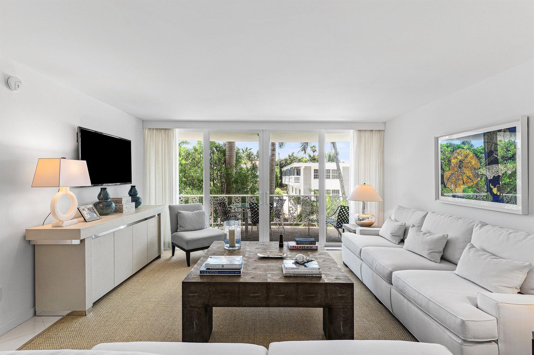 Perfect Rental Opportunity located in the center of town! Enjoy this beautifully renovated and furnished 2 bedroom, 2 bath sunny south facing with a spacious landscaped outdoor terrace to enjoy day and night. Services include 24/7 doorman, lovely pool, bike room, one assigned parking, 2 short blocks to the beach, dining, Worth Avenue, Town Docks, and an array of cultural activities. Enjoy the fabulous lifestyle of living in Palm Beach!