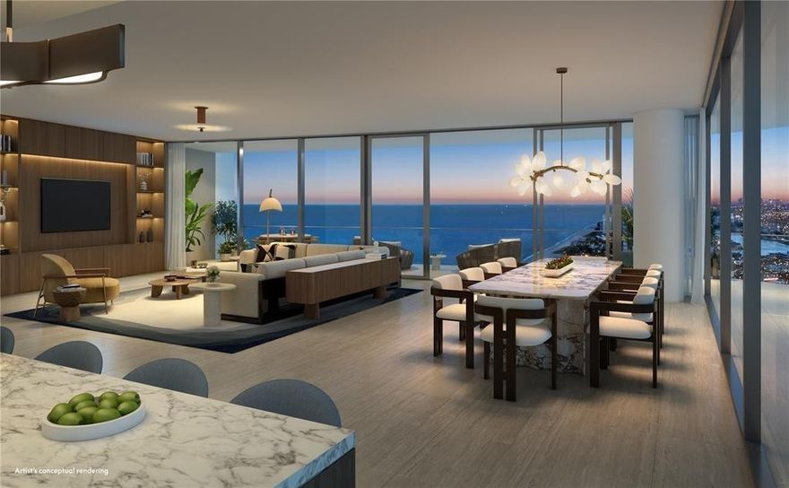 W Pompano Beach redefines oceanfront living with a perfect balance of exclusivity and access. As a Residence owner, you enjoy a private collection of amenities reserved solely for you. Enter your home through a residents-only porte-cochère, with the convenience of two self-parking spaces, a private lobby, concierge, and direct-access elevators to your residence. This 4 bed+den corner layout offers 3,462 SF of thoughtfully designed spaces. Enjoy 180-degree views of the ocean, city, and Intracoastal. The chef's kitchen features custom Italkraft cabinetry, Wolf and Sub-Zero appliances, a gas range, and selection of marble countertops. The primary bathroom offers a spa-style wet room with soaking tub and ocean views to elevate the experience.