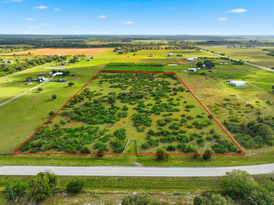 Build your dream home, ranch, or agricultural retreat on this high and dry 10-acre parcel in Okeechobee. Located on a paved road with gated access, the property is mostly cleared with natural vegetation, offering wide-open views and privacy. Ideal for livestock, farming, or custom estate living with no HOA restrictions. Zoned agricultural (verify with county). Enjoy peaceful country living just a short drive from downtown Okeechobee, schools, Lake Okeechobee boat ramps, and the Turnpike. Whether you're looking to invest, homestead, or escape the city, this land offers endless potential in a growing rural market. Only a short drive to Port St. Lucie or Fort Pierce - 45 minutes to the beach, 25 minute drive to the new largest surf park (Koa bay) project set to open in 2026.