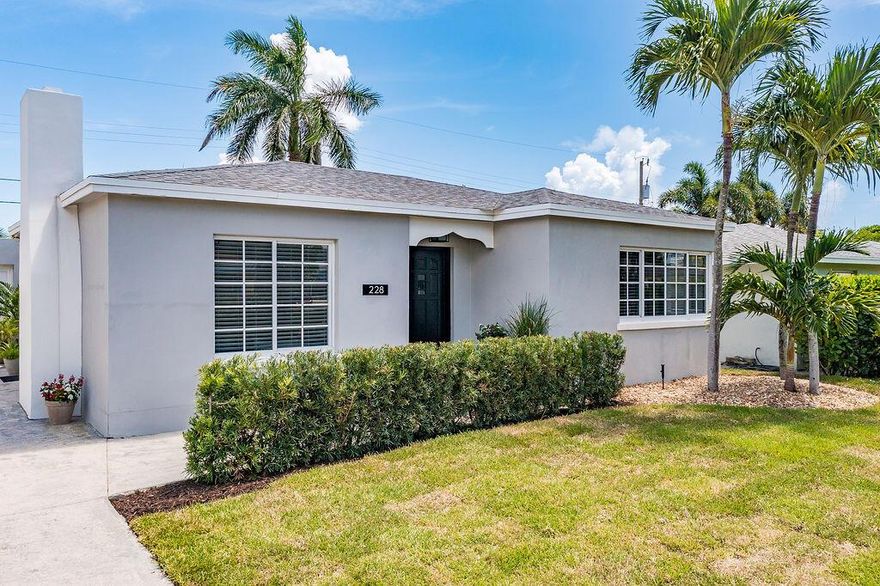 Welcome to this beautifully remodeled single-family home, nestled in the vibrant College Park neighborhood of Lake Worth Beach. This 3-bedroom, 2-bath gem effortlessly blends historic charm with modern comfort, offering an inviting and cozyretreat just minutes from the beach. Step inside to discover a thoughtfully updated interior, featuring impact windows, fresh finishes, and a bright, open layout perfect for both relaxing and entertaining. The property includes a garage for added convenience and boasts durable roofing, including recently constructed flat roofs. The home is move-in ready, with newly completed landscaping that enhances its curb appeal and creates a serene outdoor setting.