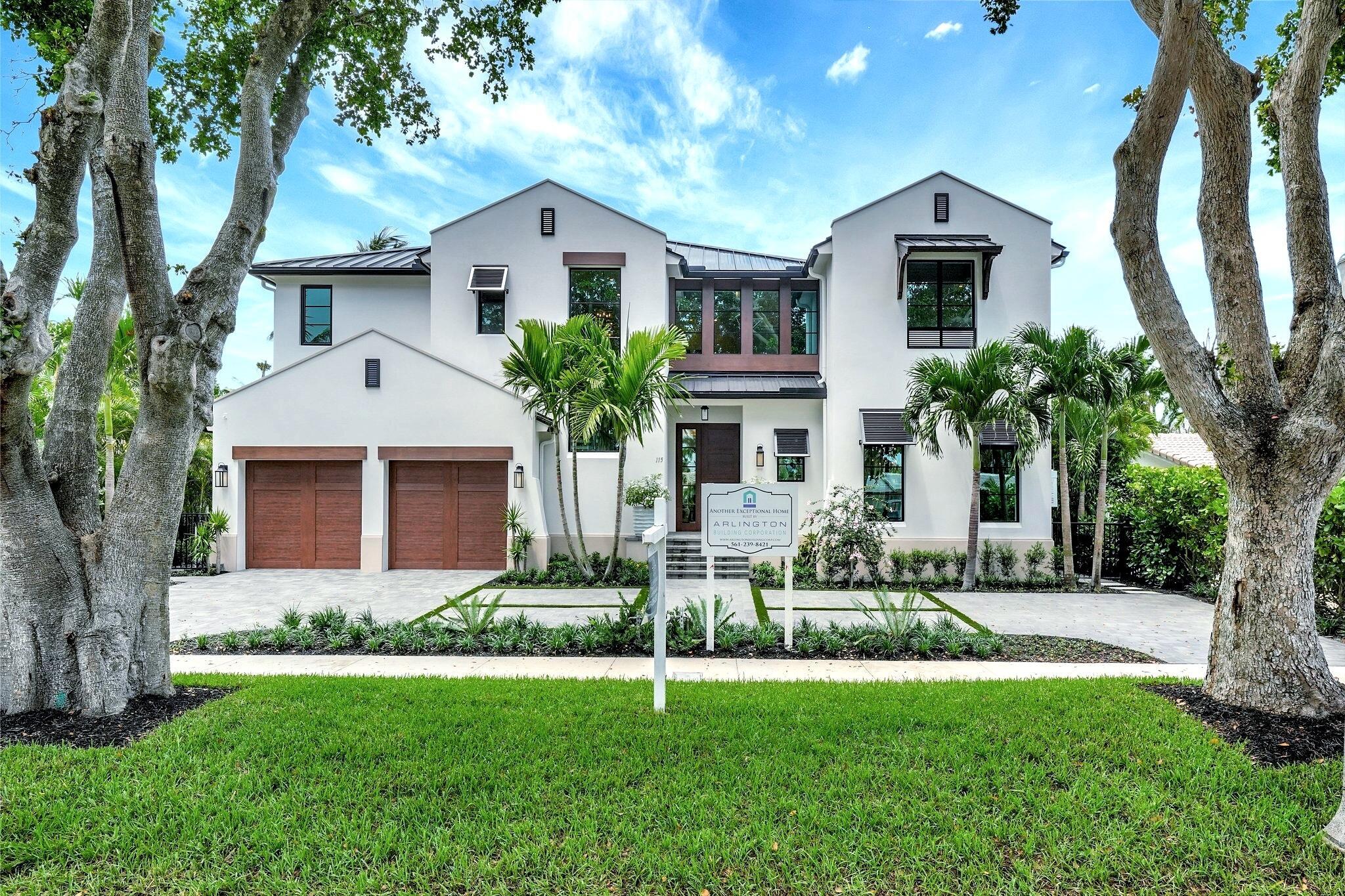 Located just steps from the scenic Flagler bike path, this stunning new construction residence blends luxury living with an unbeatable location. Designed by acclaimed architect Randall Stofft and built by Arlington Building Corporation, the home showcases thoughtful craftsmanship and refined details throughout.Step inside to soaring ceilings and expansive windows that flood the space with natural light. The well-appointed layout includes 4 spacious bedrooms, each with its own ensuite bath, plus a dedicated office and club room. Coffered ceilings, detailed moldings, and high-end finishes elevate the home.