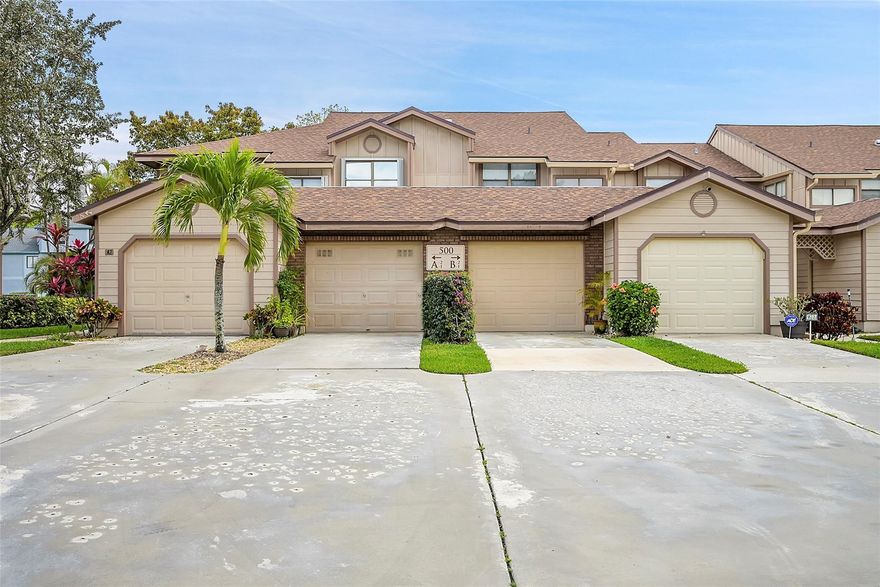 Welcome home to River Bridge!  A Master Planned Neighborhood with 24 acres of waterways designed with nature in mind.  This well-maintained townhome in Crosswinds at River Bridge, is peacefully nestled on a lagoon where you can enjoy tranquil moments on your lanai either off your primary bedroom or your den, watching the ducks! This home boasts of tile floors throughout, crown molding, three inch tile baseboards, marble window sills, and no popcorn ceilings! The kitchen is equipped with granite counters, Frigidaire stainless steel appliances, & undermount sink. There's ample closet space, the W/D stays, and the 1 car garage has an automatic opener ~ all ready for you!!!!