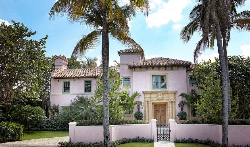 Completely reimagined for comfort and entertaining, this impressive Mediterranean home has been recognized for a meticulous renovation as the recipient of the 2018 Addison Mizner Award and the 2018 Polly Earl Award. Exquisitely redesigned by Fairfax & Sammons Architecture with grounds designed by Nievera Williams Landscape Architecture. Originally designed by renowned architectural firm Volk and Maass, this stunning landmarked home is located on an oversized, In-Town, 12,500+/- square foot lot, just two streets from Worth Avenue and in close proximity to the South County shops and restaurants. With 5BR/6.1BA including guest house, living room with fireplace, media room with bar, formal dining room with fireplace, eat-in chef's kitchen, and 2-car garage. Beautiful master suite with covered balcony overlooking meticulously manicured grounds. Exceptional outdoor features include loggia, outdoor fireplace, fountain, and summer kitchen with pizza oven. Pool with sun shelf and soothing water features. Intricate details include imported French oak and Moroccan tile floors, beautiful detailed millwork, stained glass windows and gorgeously accented ceilings.