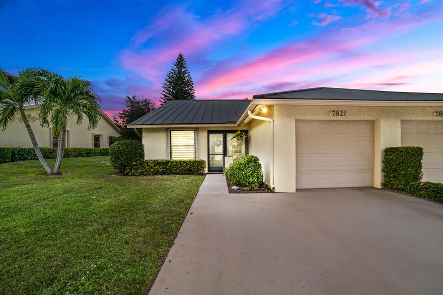 This well-cared-for 2-bedroom, 2-bath villa in the peaceful Sugar Sands Ridge 55+ community offers comfort and peace of mind with thoughtful updates throughout. The roof (2021) is covered by the HOA, and the exterior was painted in 2023. Inside, enjoy a refreshed kitchen with new flooring, sink, faucet, and microwave (2025), plus updated lighting (2024). The primary suite features new flooring, vanity, wall tile, sink, mirror, and toilet (2022). Additional highlights include accordion shutters on all windows and the front door (2021), epoxy garage flooring and cabinets (2022), new washer and dryer (2021), and a newer AC (2023). The screened patio and pool deck (2025) add the perfect finishing touch. The clubhouse was also painted and remodeled between 2024-2025. Move right in and enjoy a beautifully updated home that's been cared for with attention to every detail.
