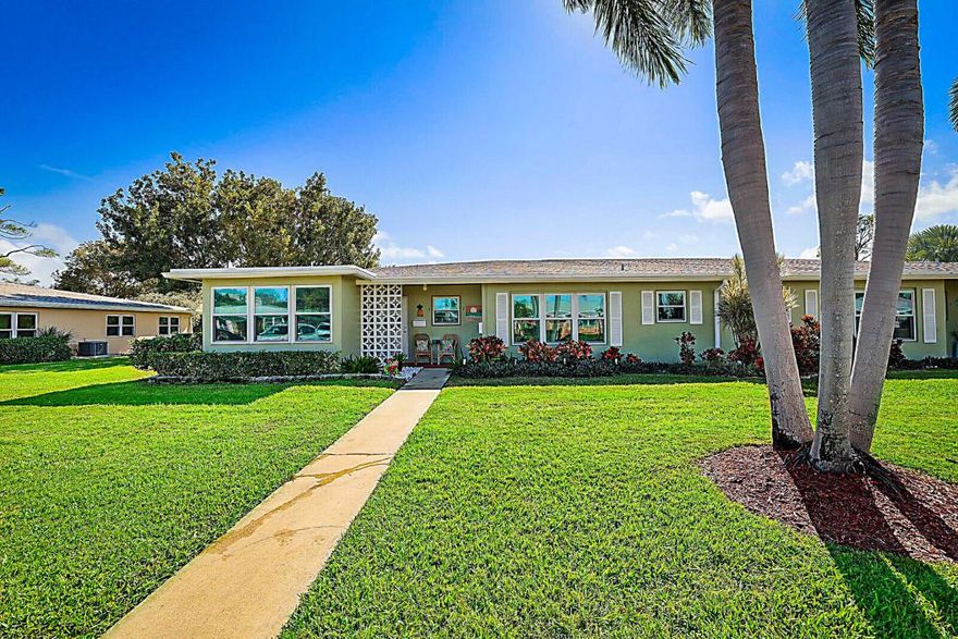 Welcome to this beautifully updated 1-bedroom, 1½-bath villa in a desirable 55+ community, ideally located just minutes from the ocean, restaurants, shopping, and professional offices. Designed with a light, coastal-inspired aesthetic, this move-in-ready home features tile flooring throughout and an open, airy layout that's both stylish and easy to maintain. The updated kitchen and baths showcase tasteful modern finishes, while major improvements provide peace of mind, including a new roof within the last 2 years, new A/C, new water heater, new hurricane-impact windows, and a new hurricane-rated front door. The exterior was also freshly painted within the last year, adding to the home's crisp, well-cared-for feel. Step outside to your private backyard—perfect for relaxing, entertaining, or enjoying the Florida sunshine. Whether you're seeking a full-time residence or a seasonal retreat, this charming villa offers comfort, convenience, and carefree living in a welcoming active adult community.