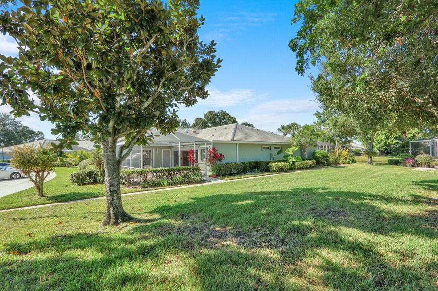 Discover comfort, convenience, & peace of mind in this gently lived-in 2-bedroom, 2-bath villa located in a quiet & highly desirable community close to all major amenities. Thoughtfully maintained, this home features solid-surface countertops in the kitchen and baths, fresh exterior paint, & a bright, welcoming interior enhanced by a sun tube in the living room that fills the space with natural light. Essential updates have already been taken care of, including a new water heater (2023) & A/C replacement (2018). Though the finishes are original, they've been exceptionally well cared for, offering move-in comfort or an opportunity to update to your personal taste. Added peace of mind comes from accordion hurricane shutters.  The home is being offered fully furnished & priced to sell fast!