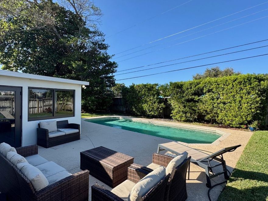 Nicely updated and fully furnished single family POOL home East of Federal Hwy in the highly desired Cove neighborhood. Seasonal term for 4-6 months preferred. Kitchen offers upgraded appliances including dishwasher and a lot of space. Both bathrooms are nicely updated. Porcelain tile flooring is throughout the entire home. Entire home has hurricane impact windows. The pool is HEATED so it can be enjoyed anytime. Newer furniture throughout, ready for someone to enjoy! Nice Florida room looking out to the pool for extra living space. VERY close to the beach! A lot of great restaurants and shopping close by. SHOWS WELL!